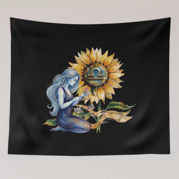 Item preview, Libra Zodiac Goddess Watercolor Sunflower Art designed and sold by SilentFlower.