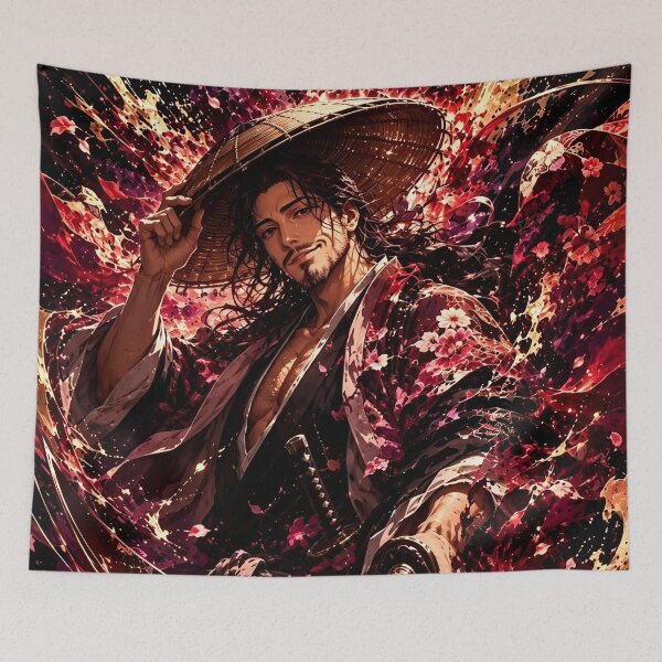Item preview, Crimson Samurai Bloom | Floral Warrior Portrait | Japanese Ink Style Art Print designed and sold by Dyan4.
