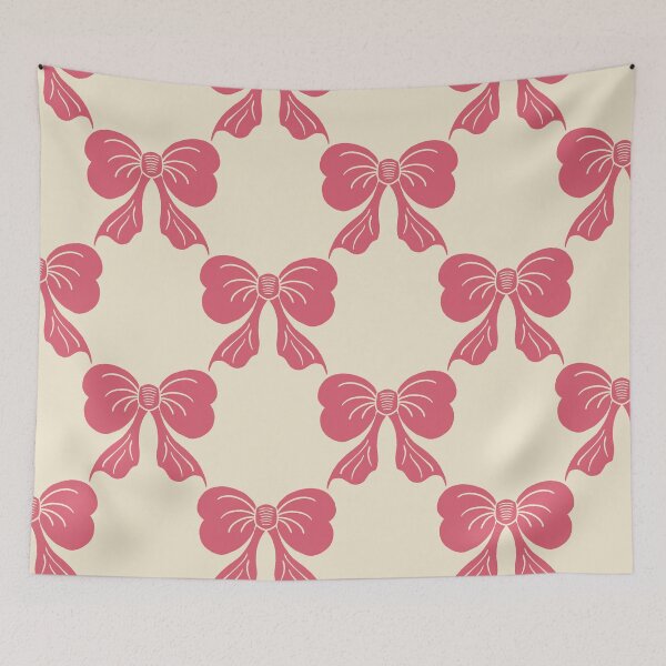 Item preview, Large Vintage Rose Pink Bows on Cream Trellis designed and sold by DColourMuse.