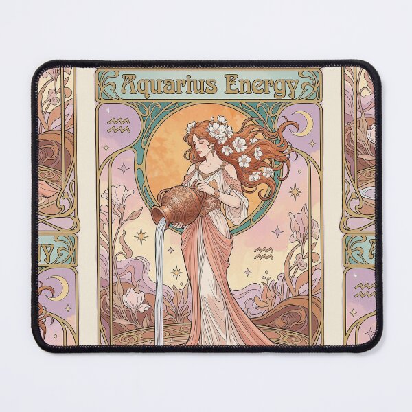 Item preview, Aquarius Energy Vintage Art Nouveau Zodiac T‑Shirt — Water Bearer Astrology Tee, Pastel Feminine Horoscope Graphic designed and sold by RSDigitalPrintDesign.