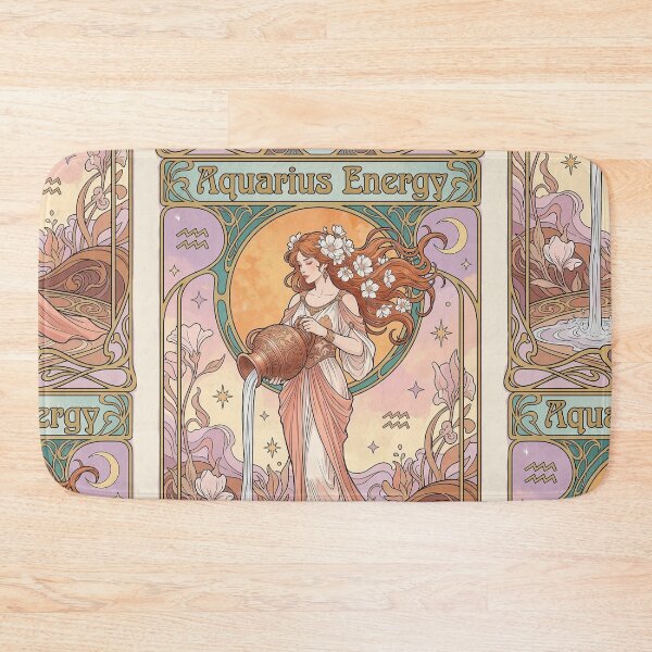 Item preview, Aquarius Energy Vintage Art Nouveau Zodiac T‑Shirt — Water Bearer Astrology Tee, Pastel Feminine Horoscope Graphic designed and sold by RSDigitalPrintDesign.