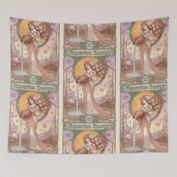 Item preview, Aquarius Energy Vintage Art Nouveau Zodiac T‑Shirt — Water Bearer Astrology Tee, Pastel Feminine Horoscope Graphic designed and sold by RSDigitalPrintDesign.