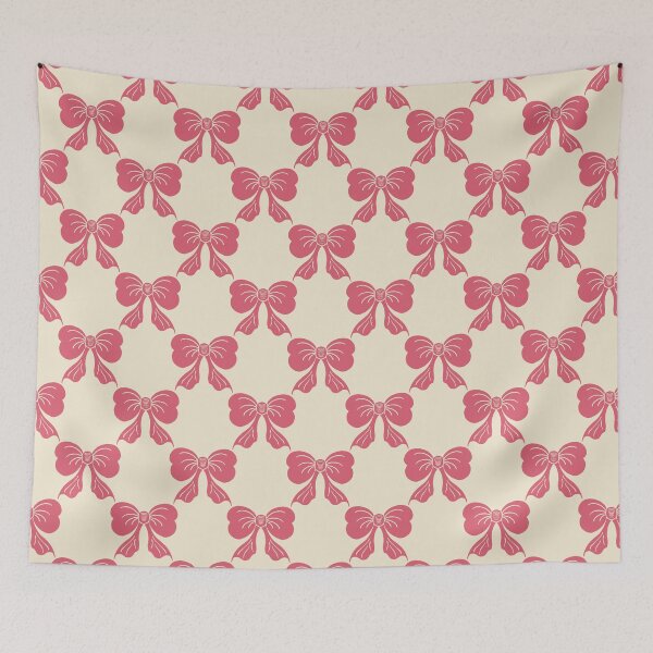 Item preview, Medium Vintage Rose Pink Bows on Cream Trellis designed and sold by DColourMuse.