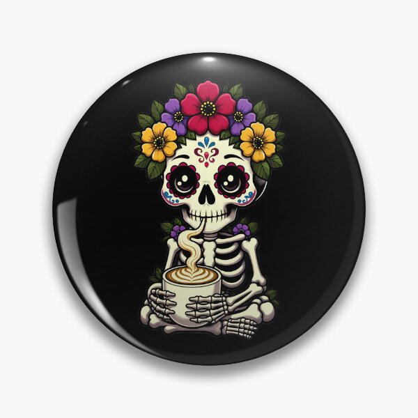 Item preview, Sugar Skull Skeleton Holding Latte Cup designed and sold by Linework Studio.