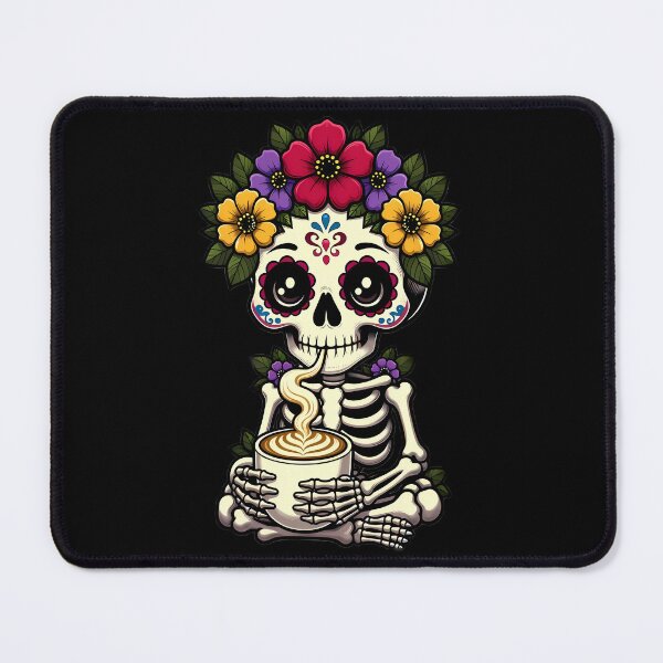 Item preview, Sugar Skull Skeleton Holding Latte Cup designed and sold by Linework Studio.