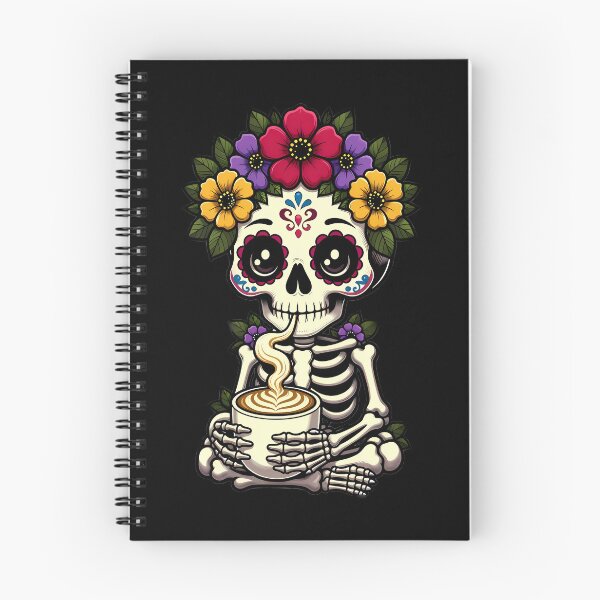 Item preview, Sugar Skull Skeleton Holding Latte Cup designed and sold by Linework Studio.