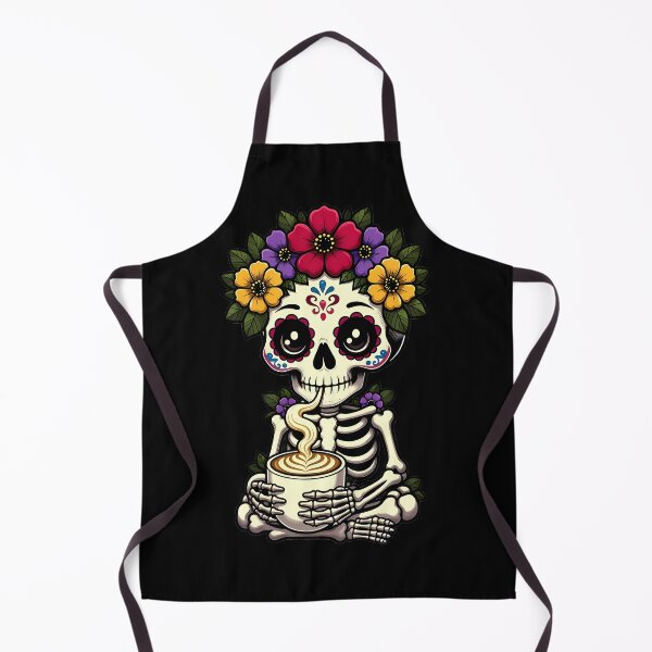 Item preview, Sugar Skull Skeleton Holding Latte Cup designed and sold by Linework Studio.