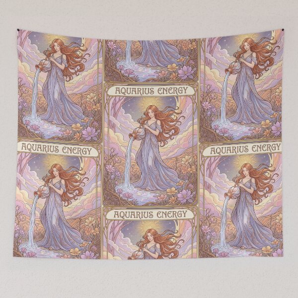 Item preview, Aquarius Energy Vintage Art Nouveau Zodiac T‑Shirt — Water Bearer Astrology Tee, Pastel Feminine Horoscope Graphic designed and sold by RSDigitalPrintDesign.
