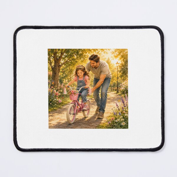 Item preview, Daddy Teaching His Princess to Ride a Bicycle – Heartwarming Family Watercolor designed and sold by NestDesigns01.