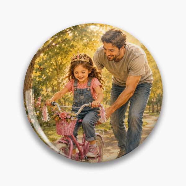 Item preview, Daddy Teaching His Princess to Ride a Bicycle – Heartwarming Family Watercolor designed and sold by NestDesigns01.