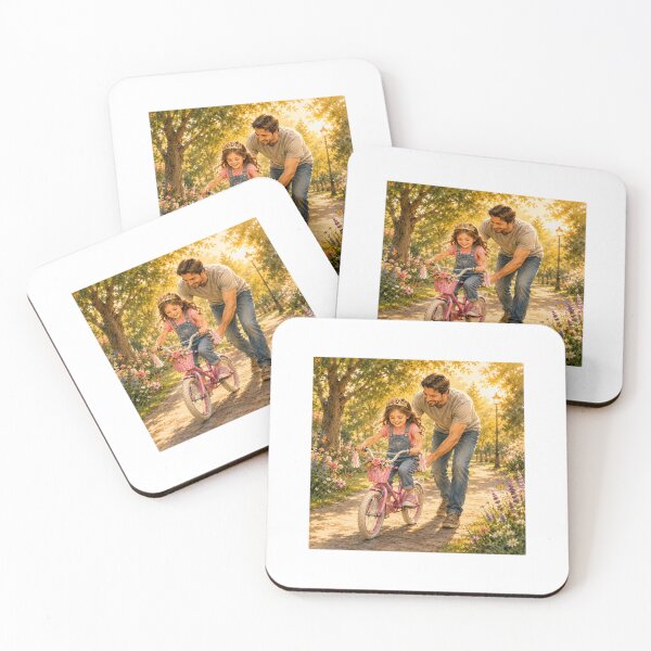 Item preview, Daddy Teaching His Princess to Ride a Bicycle – Heartwarming Family Watercolor designed and sold by NestDesigns01.