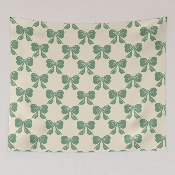 Item preview, Medium Vintage Sage Green Bows on Cream Trellis designed and sold by DColourMuse.