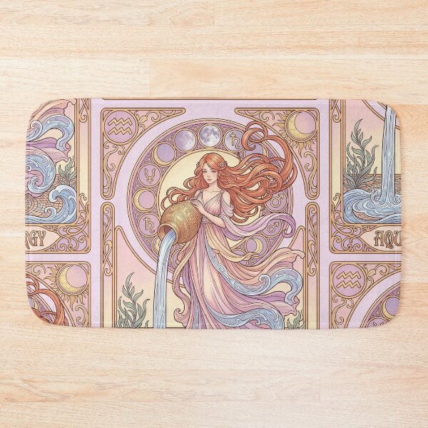 Item preview, Aquarius Energy Vintage Art Nouveau Zodiac T‑Shirt — Water Bearer Astrology Tee, Pastel Feminine Horoscope Graphic designed and sold by RSDigitalPrintDesign.