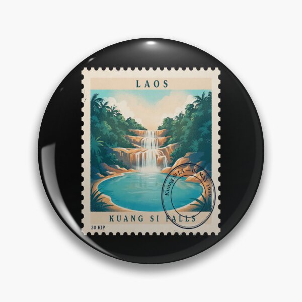 Item preview, Kuang Si Falls Laos Turquoise Waterfall Stamp Sticker designed and sold by stickercuffs.