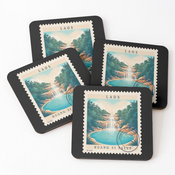 Item preview, Kuang Si Falls Laos Turquoise Waterfall Stamp Sticker designed and sold by stickercuffs.