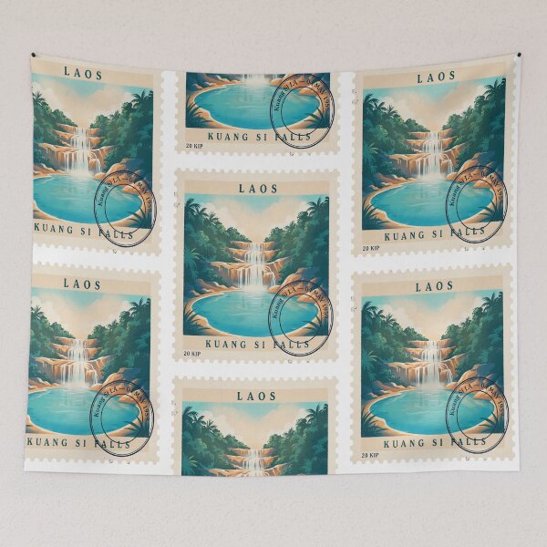 Item preview, Kuang Si Falls Laos Turquoise Waterfall Stamp Sticker designed and sold by stickercuffs.