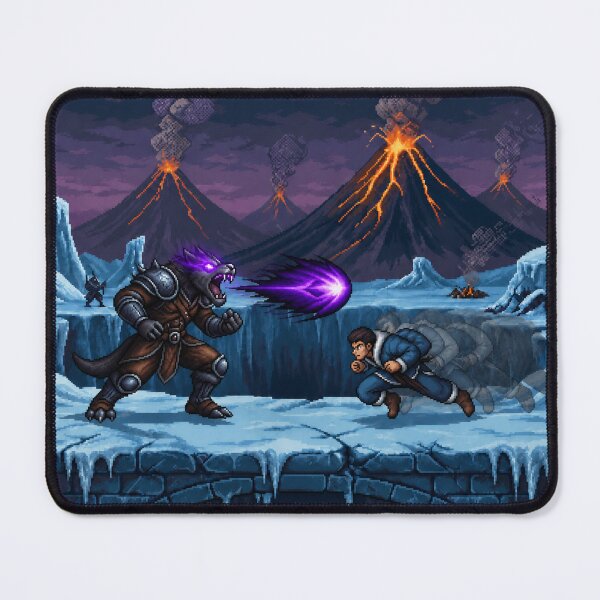 Item preview, Werewolf vs Martial Artist | Snow Volcano | Faux Retro Fighting Game Screenshot | Pixel Art designed and sold by GRAIL-PIXXAILL.