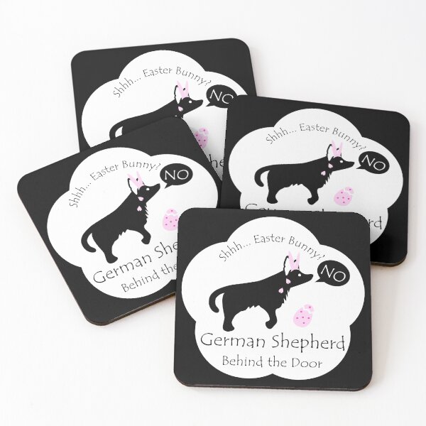 Item preview, Funny German Shepherd Easter Bunny Behind the Door White Base designed and sold by Na7nasColorShop.