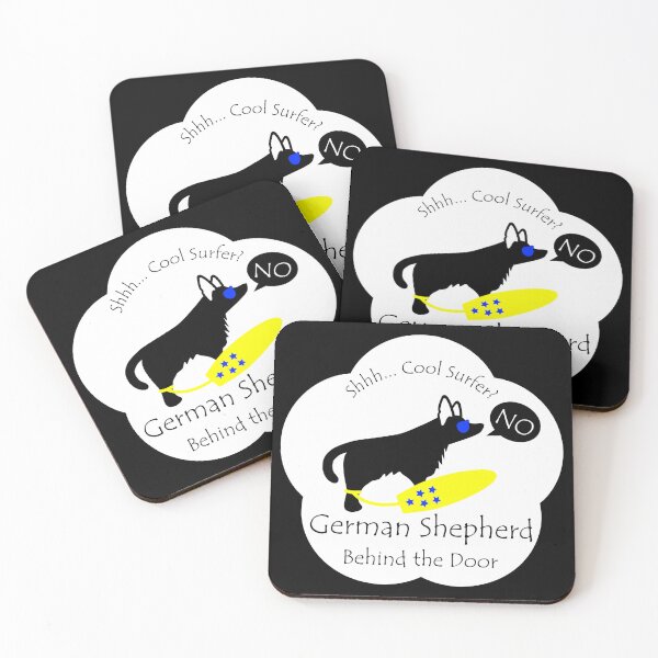 Item preview, Funny German Shepherd Cool Surfer Behind the Door White Base designed and sold by Na7nasColorShop.