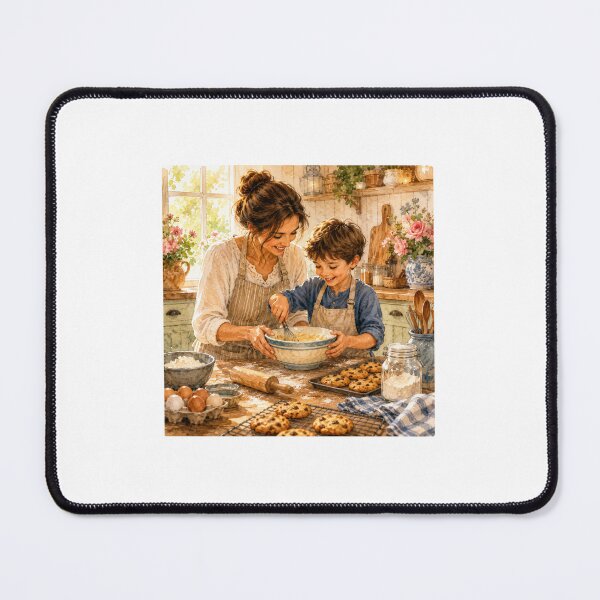 Item preview, Mother and Son Baking Together – Heartwarming Family Kitchen Watercolor designed and sold by NestDesigns01.