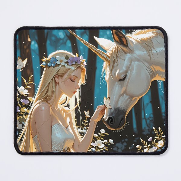 Item preview, Enchanted Unicorn Princess Beside Moonlit Forest Stream Fantasy designed and sold by BorgSpareParts.