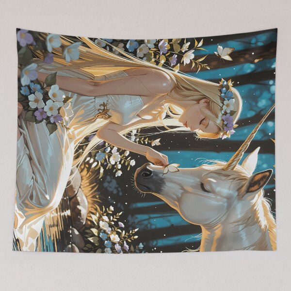 Item preview, Enchanted Unicorn Princess Beside Moonlit Forest Stream Fantasy designed and sold by BorgSpareParts.