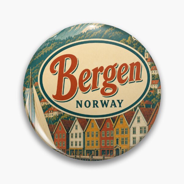 Item preview, Vintage Bergen Travel Label - Retro Norway Souvenir Art designed and sold by VisualArtsOasis.