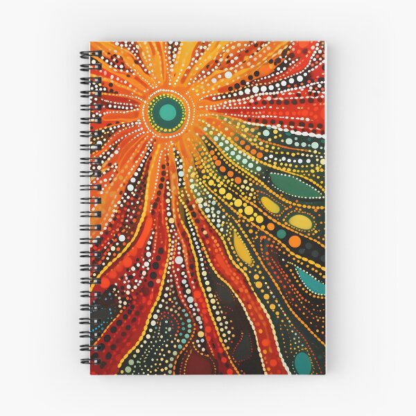 Item preview, Vibrant Sunburst Aboriginal Pointillism Crimson Emerald Dot Art designed and sold by GrinGalore.