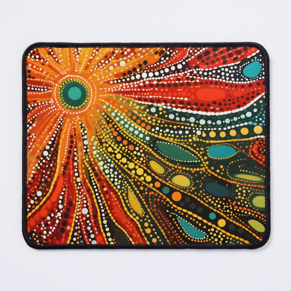 Item preview, Vibrant Sunburst Aboriginal Pointillism Crimson Emerald Dot Art designed and sold by GrinGalore.