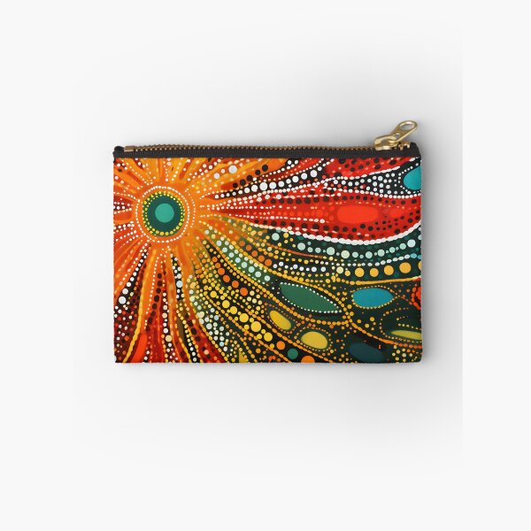 Item preview, Vibrant Sunburst Aboriginal Pointillism Crimson Emerald Dot Art designed and sold by GrinGalore.