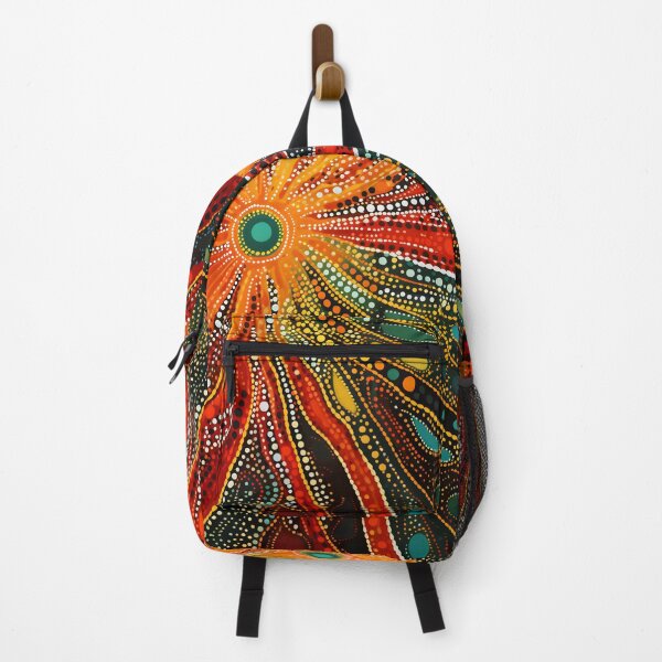Item preview, Vibrant Sunburst Aboriginal Pointillism Crimson Emerald Dot Art designed and sold by GrinGalore.