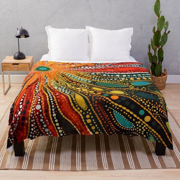 Item preview, Vibrant Sunburst Aboriginal Pointillism Crimson Emerald Dot Art designed and sold by GrinGalore.