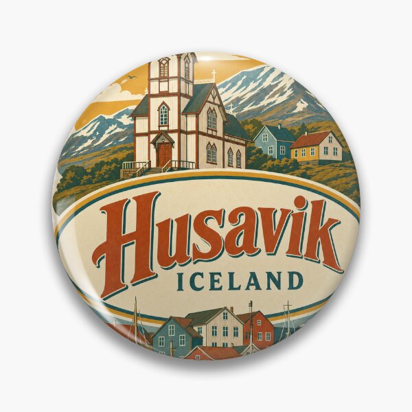 Item preview, Husavik Iceland Travel Souvenir - Retro Oval Label designed and sold by VisualArtsOasis.