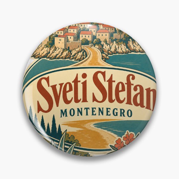 Item preview, Retro Sveti Stefan Montenegro - Vintage Travel Label Art designed and sold by VisualArtsOasis.