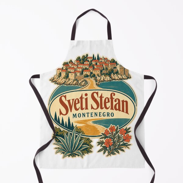Item preview, Retro Sveti Stefan Montenegro - Vintage Travel Label Art designed and sold by VisualArtsOasis.