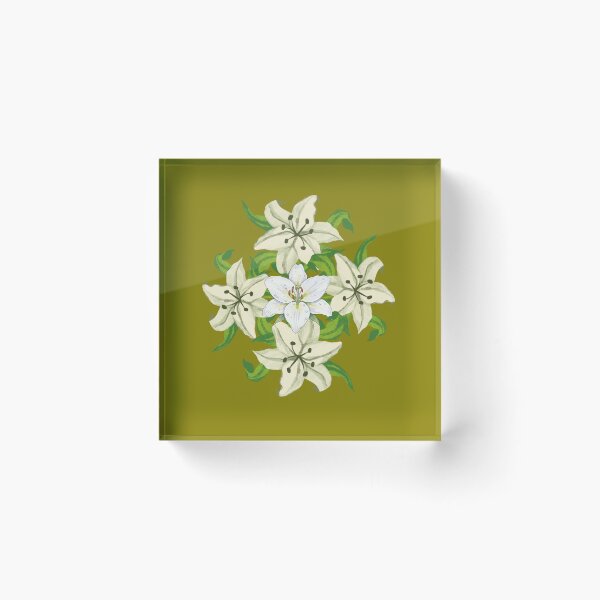 Item preview, Vintage Olive Green White Lily Botanical Floral Pattern designed and sold by Jyoti-Quotes.