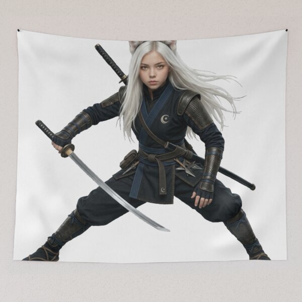 Item preview, White Hair Cat Girl Ninja Warrior designed and sold by Komatoya.