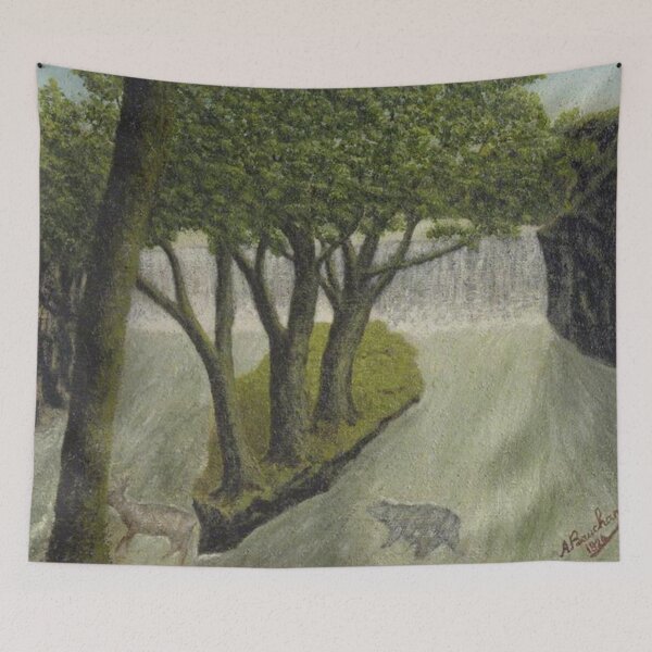 Item preview, Animals Crossing a Flooded River with a Distant Waterfall designed and sold by SharonTheFirst.
