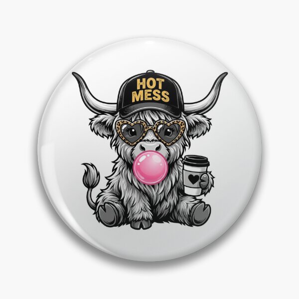 Item preview, Cute Hot Mess Highland Cow Bubblegum Coffee Leopard Sunglasses Retro Funny Animal Design designed and sold by raedattia.