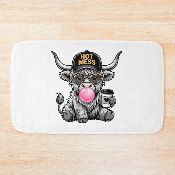 Item preview, Cute Hot Mess Highland Cow Bubblegum Coffee Leopard Sunglasses Retro Funny Animal Design designed and sold by raedattia.
