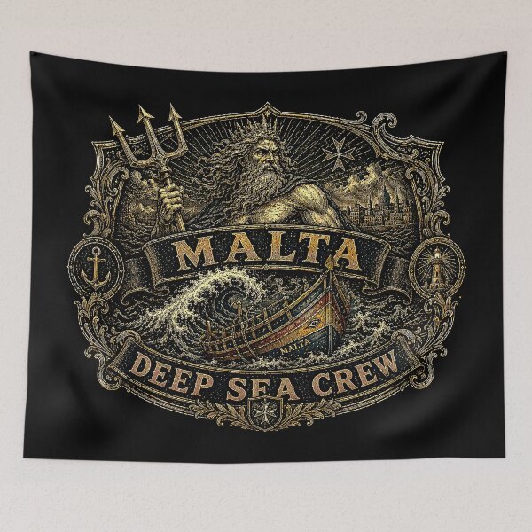 Item preview, Malta Deep Sea Crew Neptune Trident Luzzu Waves Artwork designed and sold by RoyalOrderGallery.