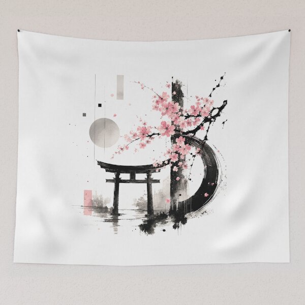 Item preview, Modern Torii & Sakura Sumi-e Ink Art designed and sold by SUMIBOKU.