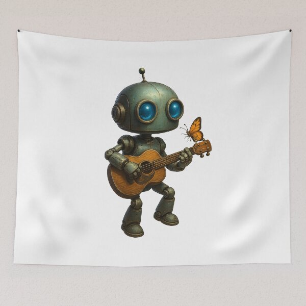 Item preview, Cute Robot Playing Guitar with Butterfly designed and sold by Yomere.
