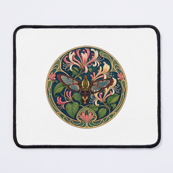 Item preview, Clearwing Hummingbird Moth witHoneysuckle Art Nouveau designed and sold by AntiqueImages.