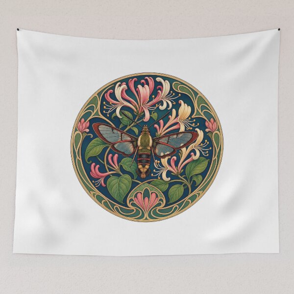 Item preview, Clearwing Hummingbird Moth witHoneysuckle Art Nouveau designed and sold by AntiqueImages.