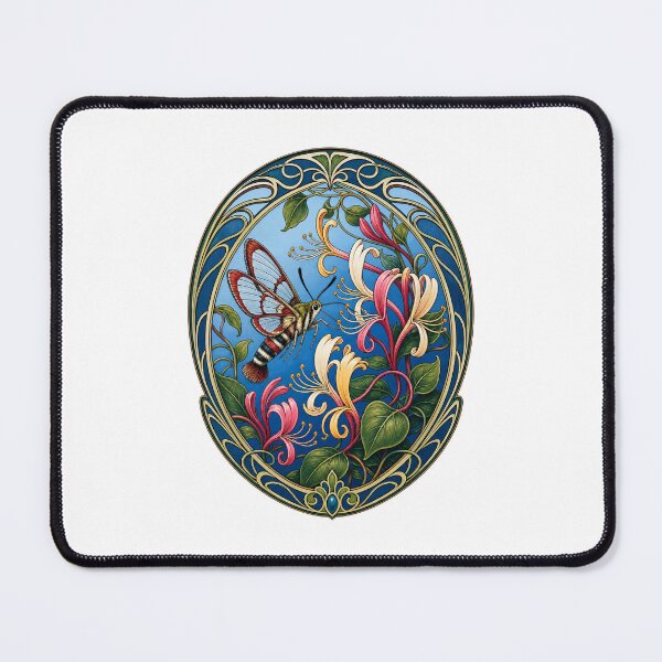 Item preview, Art Nouveau Hummingbird Moth with Honeysuckle Flowers designed and sold by AntiqueImages.