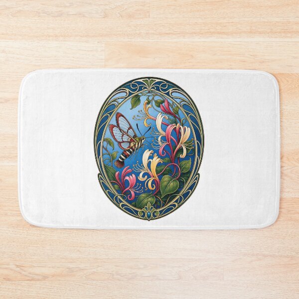 Item preview, Art Nouveau Hummingbird Moth with Honeysuckle Flowers designed and sold by AntiqueImages.