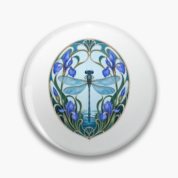 Item preview, Dragonfly Iris Flower Art Nouveau Elegant Blue and Purple designed and sold by AntiqueImages.
