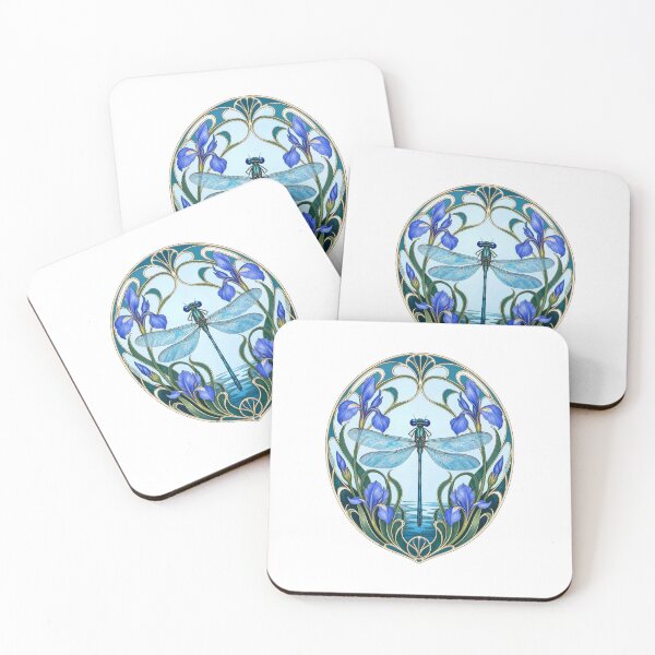Item preview, Dragonfly Iris Flower Art Nouveau Elegant Blue and Purple designed and sold by AntiqueImages.