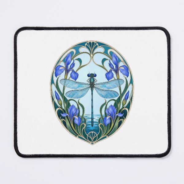 Item preview, Dragonfly Iris Flower Art Nouveau Elegant Blue and Purple designed and sold by AntiqueImages.